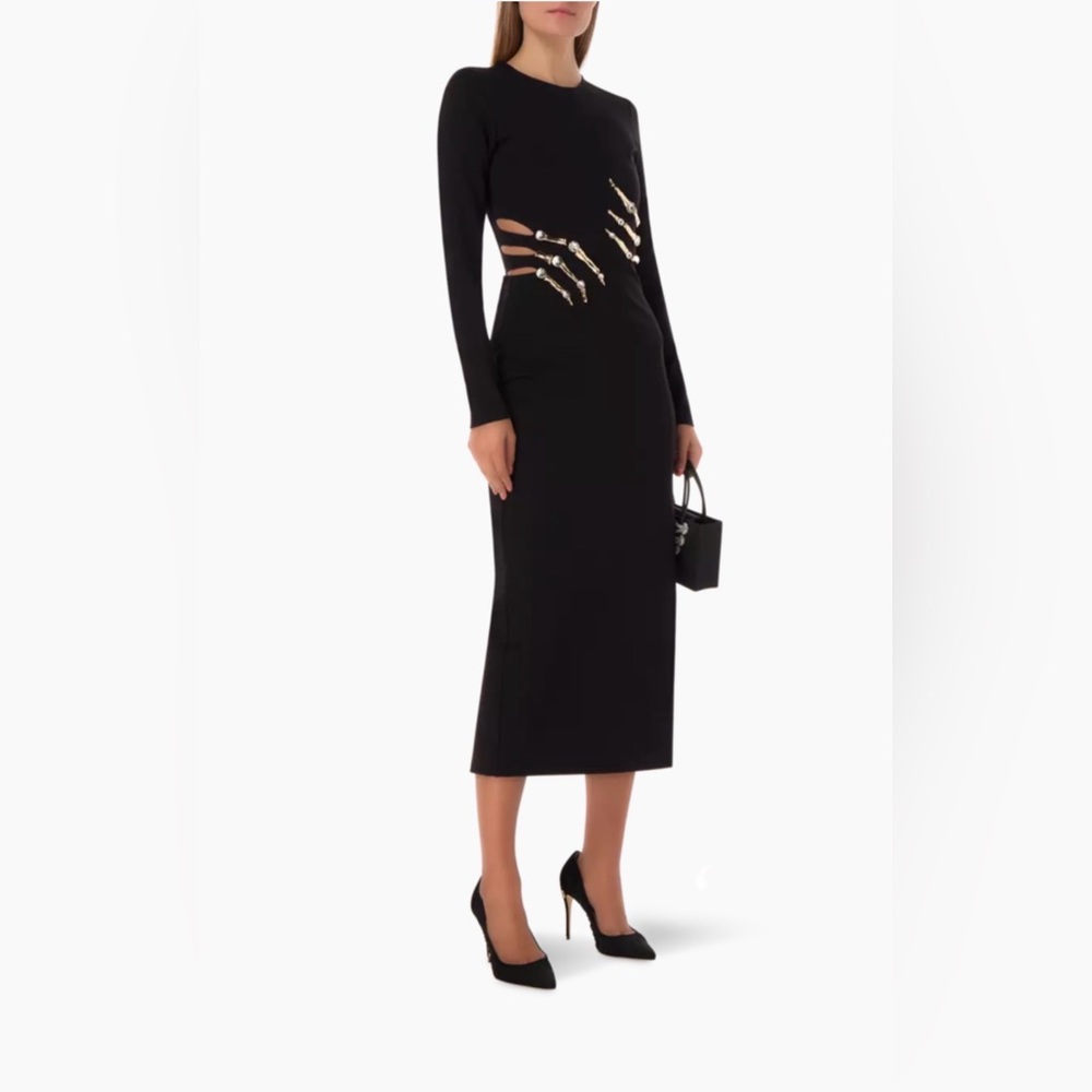 AREA Limited Edition Black Gold Crystal Claw Dress NWT Size Large STUNNING